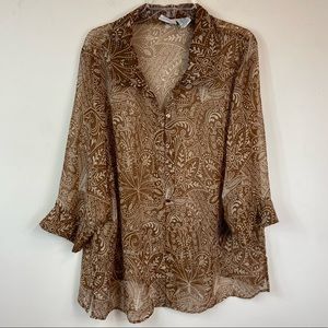 White Stag Brown Flowy Sheer Blouse